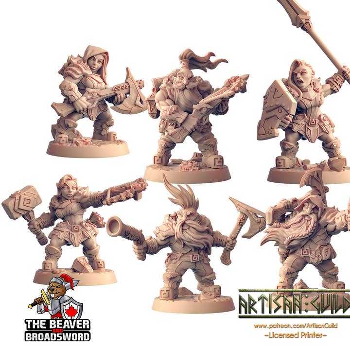 Zwergischer Eidbrecher 6 Mini-Set - Artisan Guild | DnD | Zwerg | Kämpfer | Weiblich | Männlich | Waldläufer | Tüftler | Pathfinder | Clan, Bündel für den Großhandel von The Beaver and Broadsword