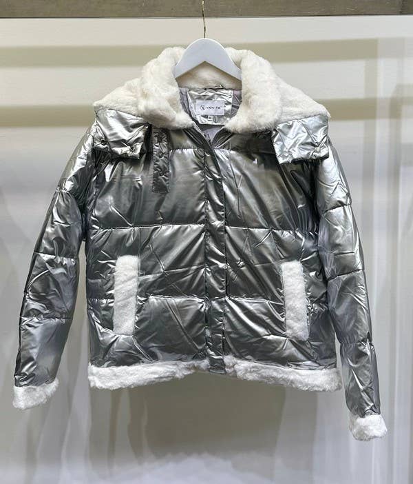 Silver PADDED HOODIE JACKET WITH FUR EDGES (VA8020) for wholesale on Faire1