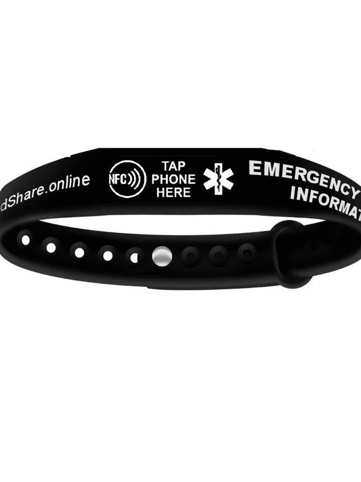 Smart NFC Emergency Medical Information Wristband ID With Passive Tracking for wholesale by Tap and Share