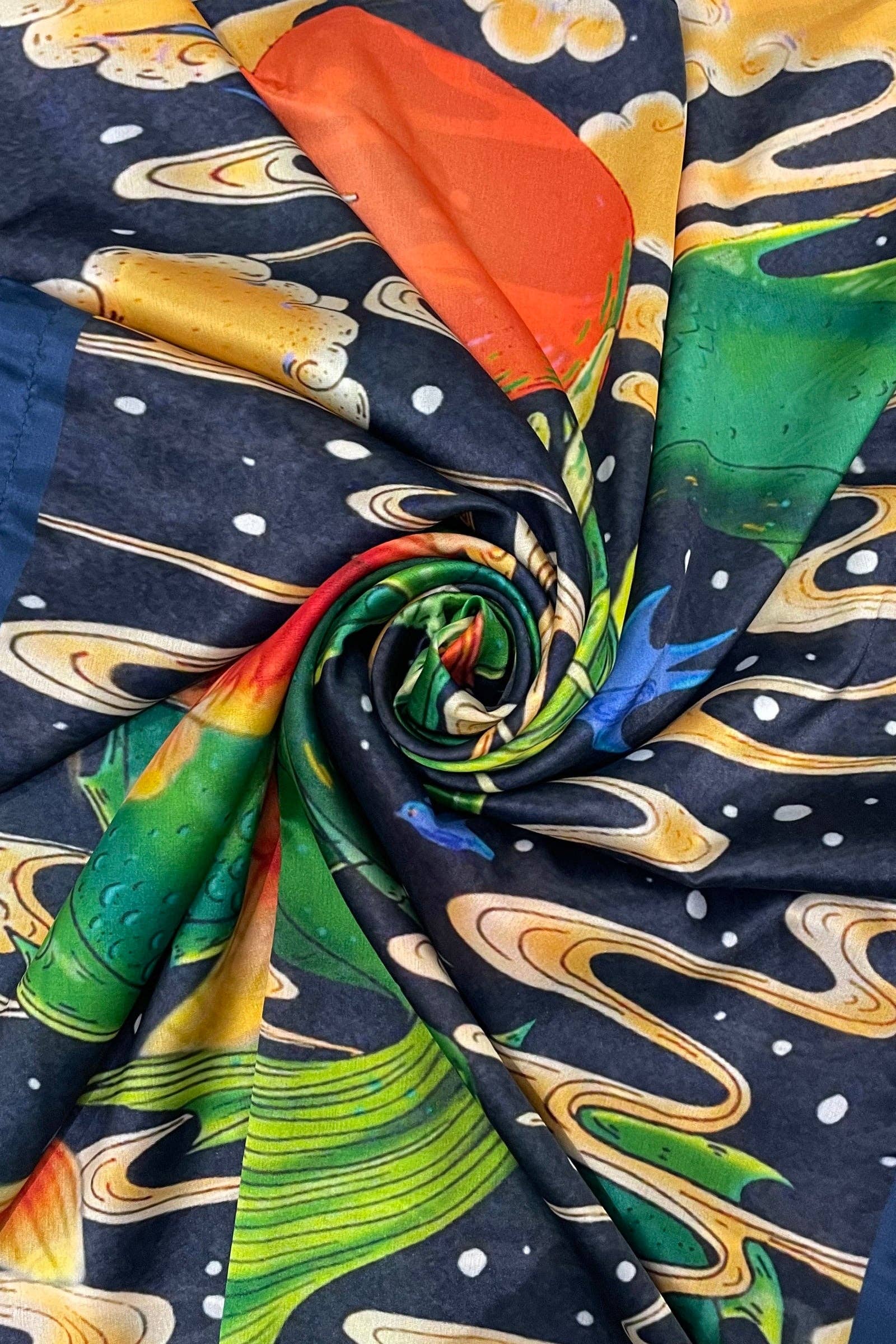 Multi Japanese Dragon & Koi Fish Silk Cover Up for wholesale on Faire2