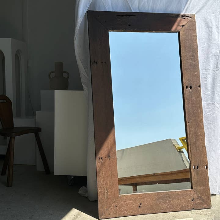 Office Objets - Wholesale Wall Mirror - Mirror with exotic brutalist old iron wood frame H:139cm40