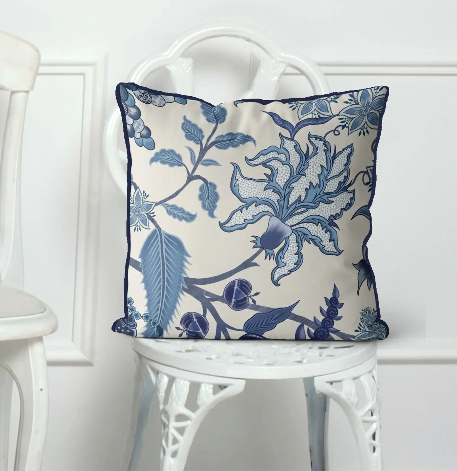 FabFunky Ltd - Wholesale Throw/Decorative Pillow - Jacobean floral Blue White Chinoiserie Asmara Throw pillow2