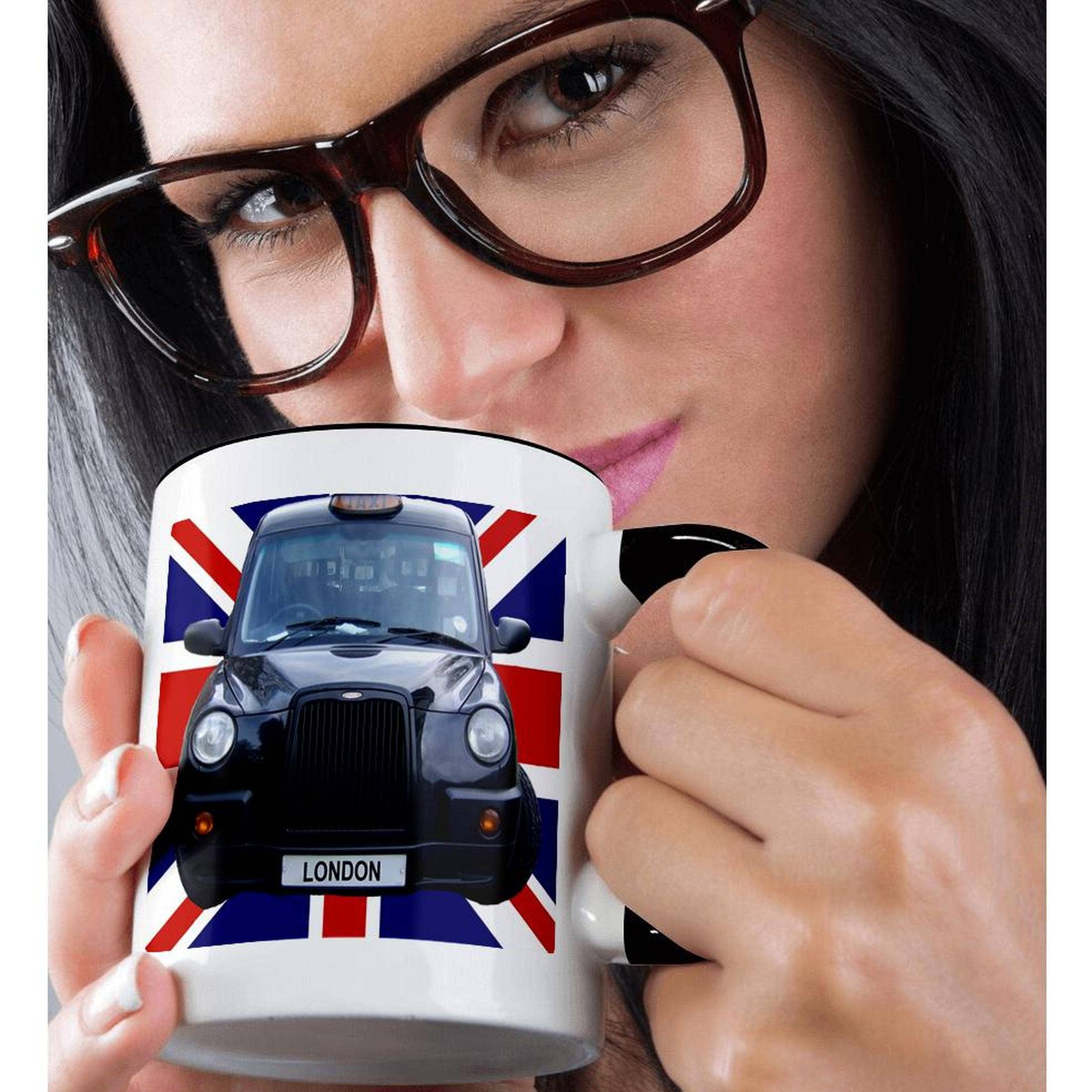 3dRose – wholesale Coffee mug – 3dRose, London Black Taxi Cab on British Flag union Jack background - UK Great Britain United Kingdom Travel, Mug1