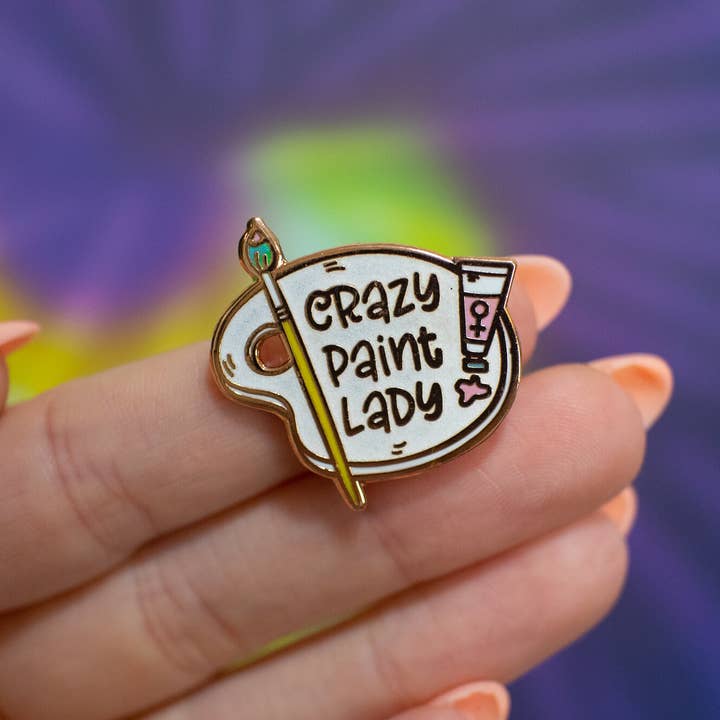 The Paint Sesh - Wholesale Lapel Pin/Button - Crazy Paint Lady Enamel Pin | Female Artist Accessory