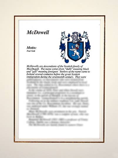 McDowell for wholesale by Family Histories