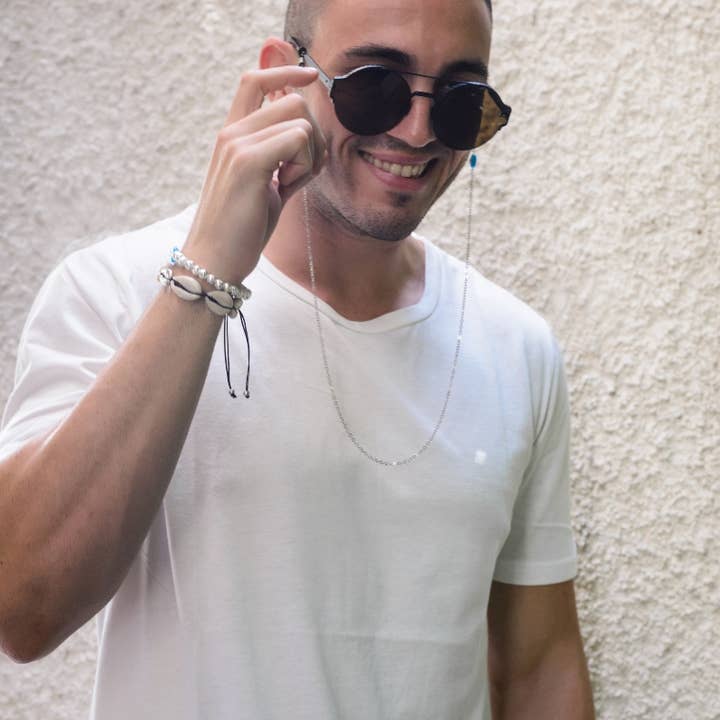 Christina Christi – Großhandel Sonnenbrillen-/Brillenband – Herren – Brillenkette Männer, Silberne Brillenkette, Herren Brillen Cha4