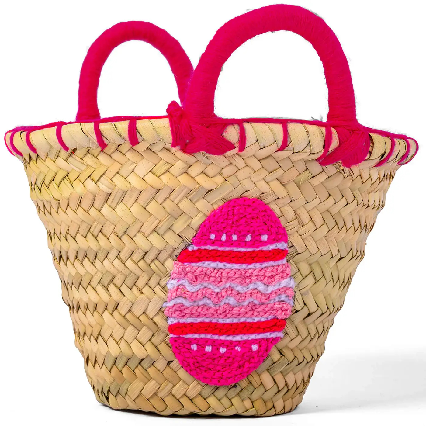 MIRAMAR Store - Wholesale Tote Bag - Kids - Handwoven Straw Basket with Pink Easter Egg Embroidery1