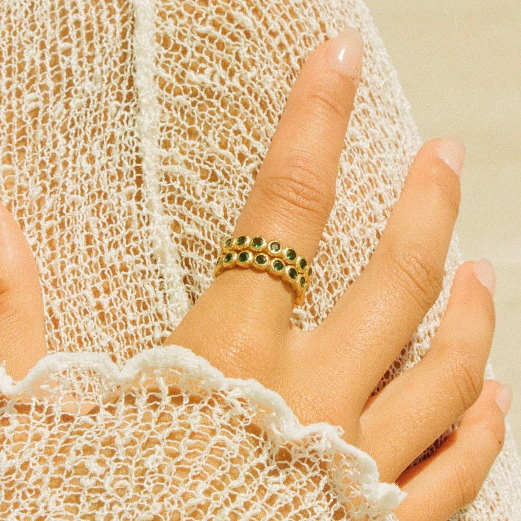 Agapée Jewelry - Wholesale Multi-Stone Ring - Amélia Green Ring | Jewelry Gold Gift Waterproof1