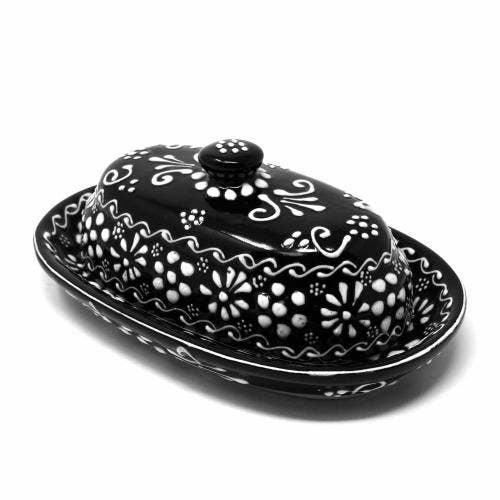 Global Crafts - Wholesale Butter Dish - Encantada Handmade Pottery Butter Dish, Ink