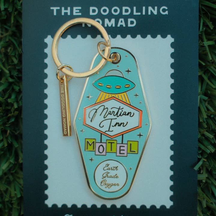 Martian Inn Hard Enamel Keychain for wholesale by The Doodling Nomad