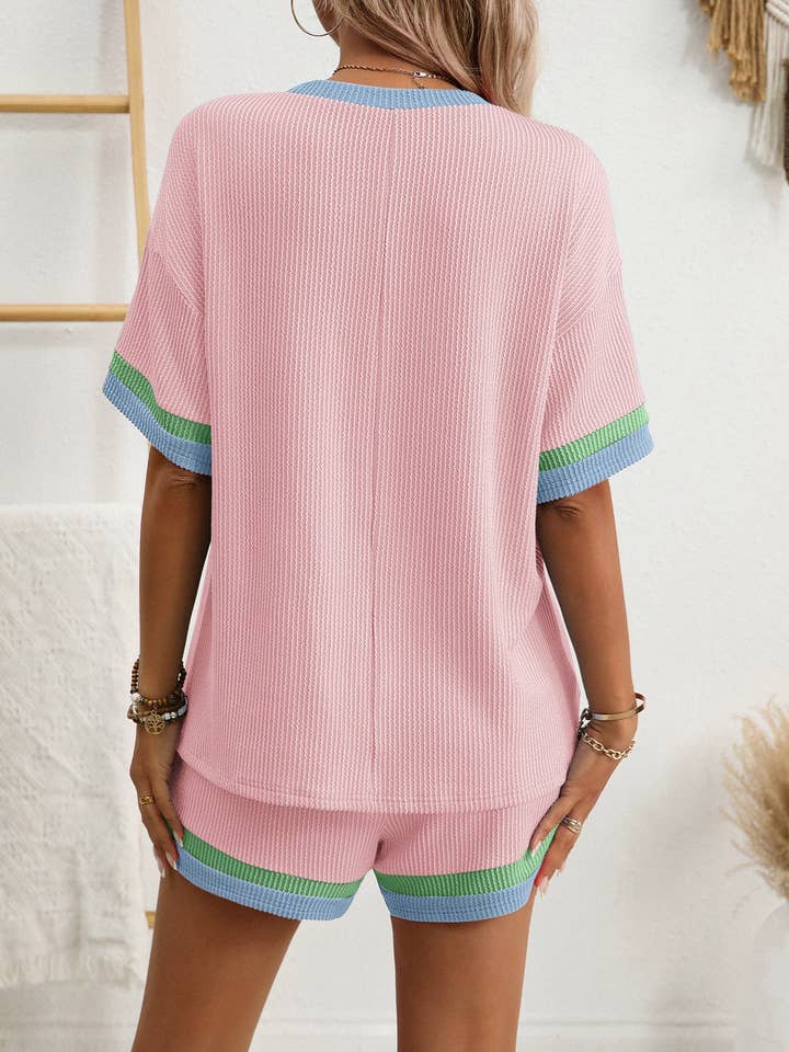 Lovesoft - Wholesale Lounge Set - Women's - Two Piece Contrast Trim Casual Knit Summer Set