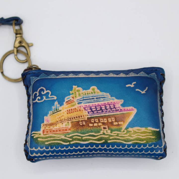 Handmade Leather coin purse credit card holder cruise ships for wholesale by Sunflower Handmade leather inc