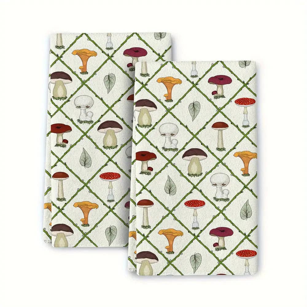 Huis Van Merken - Wholesale Dishcloth - 2pcs, Hand Towels, Mushroom Dahlia Mandara Leaf Cardinal Print Dish Cloth