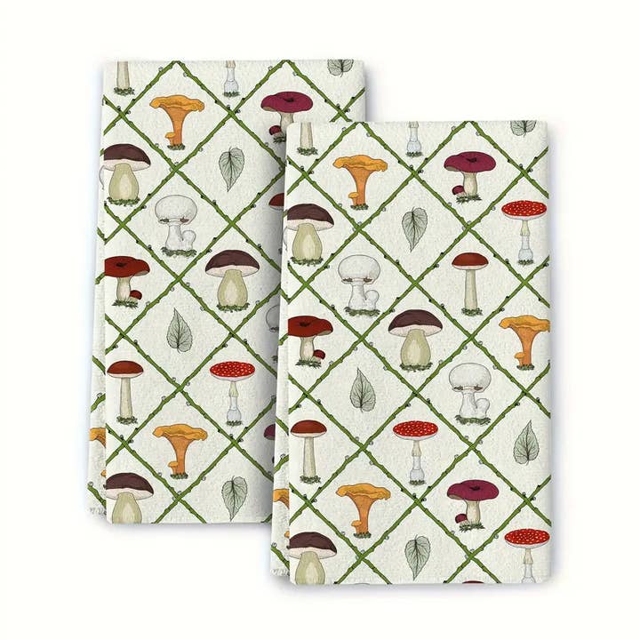 Huis Van Merken - Wholesale Dishcloth - 2pcs, Hand Towels, Mushroom Dahlia Mandara Leaf Cardinal Print Dish Cloth0