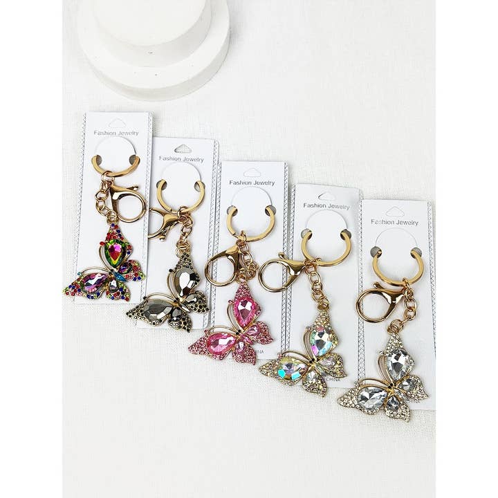 MIX COLOR Sparkling Butterfly Pendant Key Chain for wholesale on Faire