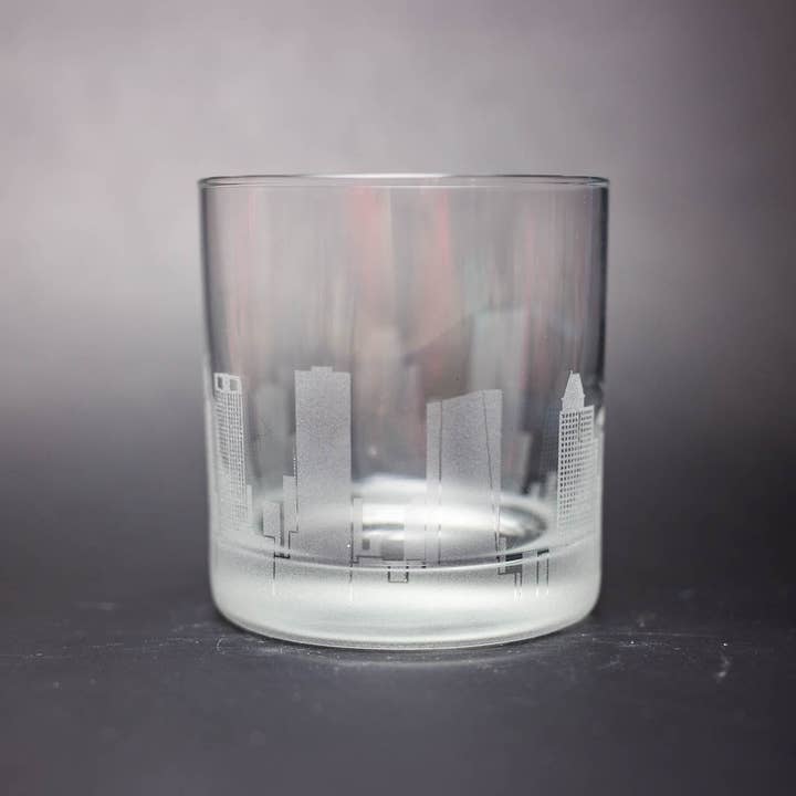 Urban & Etched - Wholesale Cocktail/Liquor Glass - Houston, Texas Skyline Rocks Glass1