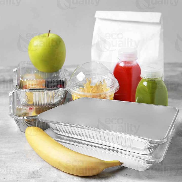 EcoQuality - Wholesale Disposable Plate - 9x13 Half Size Disposable Alum. Deep Pans - With Lids