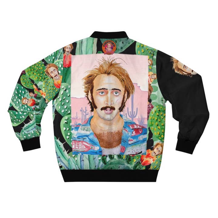 Watercolors by Joshy - Venta al por mayor Chaqueta bómber - Hombre - Bomber bomber retro de arte independiente «Raising Arizona» de Nicolas Cage, chaqueta de vuelo Trippy Cactus de H.I. McDunnough, chaqueta bomber artesanal de los 80