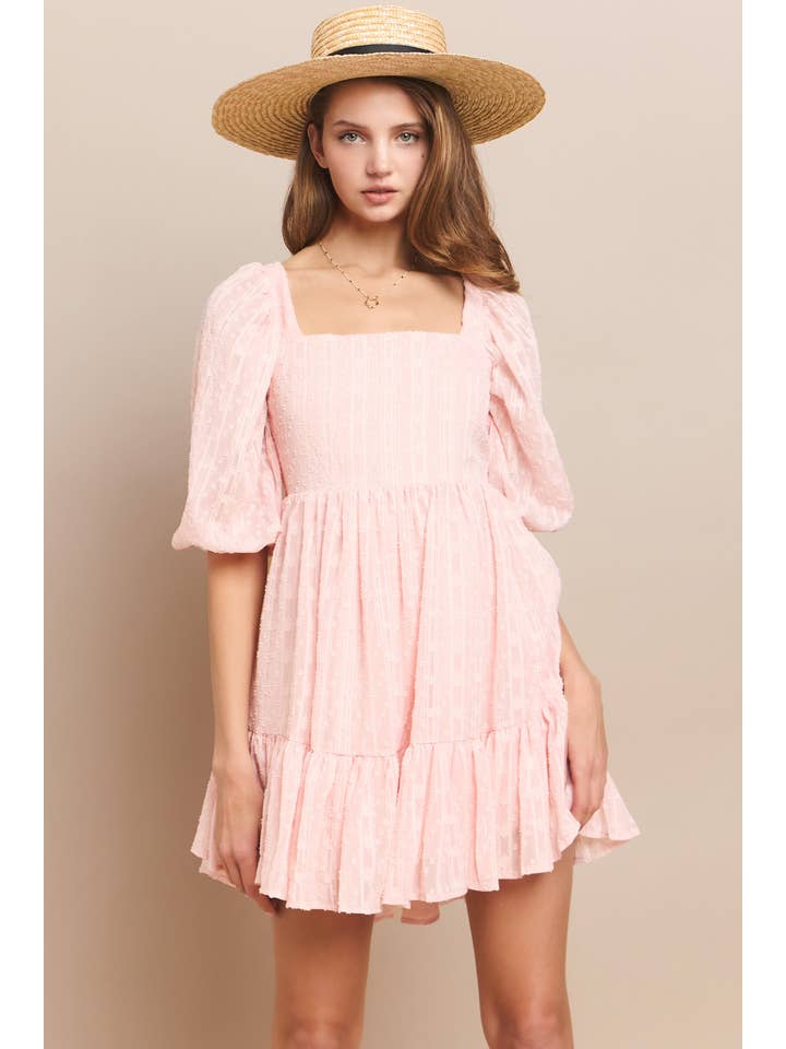 WISTERIA LANE - Wholesale Dress - Women's - SQUARE NECK A-LINE BABYDOLL DRESS W/BACK TIES PINK