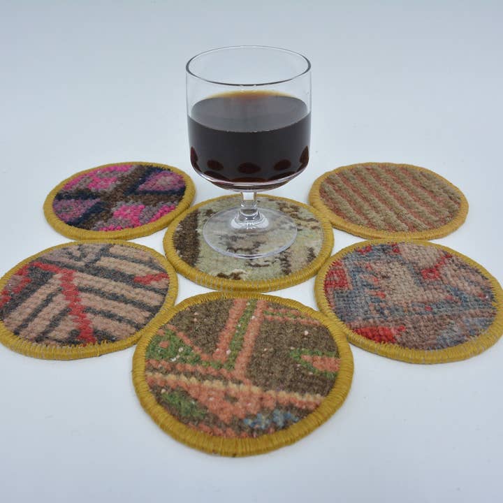 Kilim Pillow Decors - Wholesale Coasters - Coffee Cup Pad Turkish Rug Design Housewarming Gift3