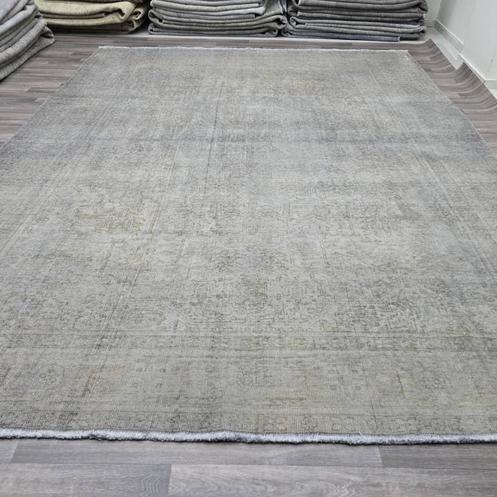 9x12 Oushak Overdyed Turkish Rug Beige Gray Vintage Area Rug Wool Carpet for Living Room Bedroom Dark Color rug for wholesale by MesopotamiaRugs