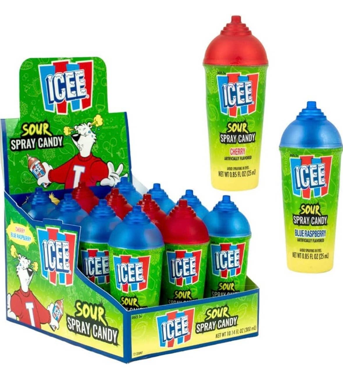 O'Shea's Candies Sweet Shop - Wholesale Hard Candy - Nostalgic 1958 ICEE® Novelty “Sour” Spray 12CT Display Box