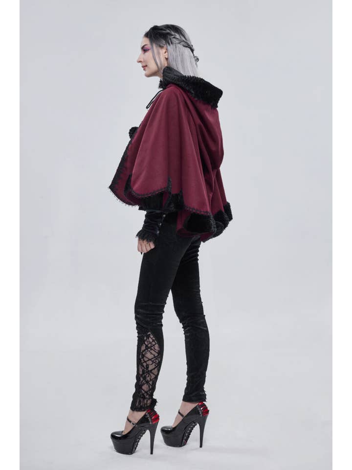 Western Fashion - Vendita all'ingrosso Mantella - Donna - CA02802 - Mantella rinascimentale con finiture bordeaux e nere1