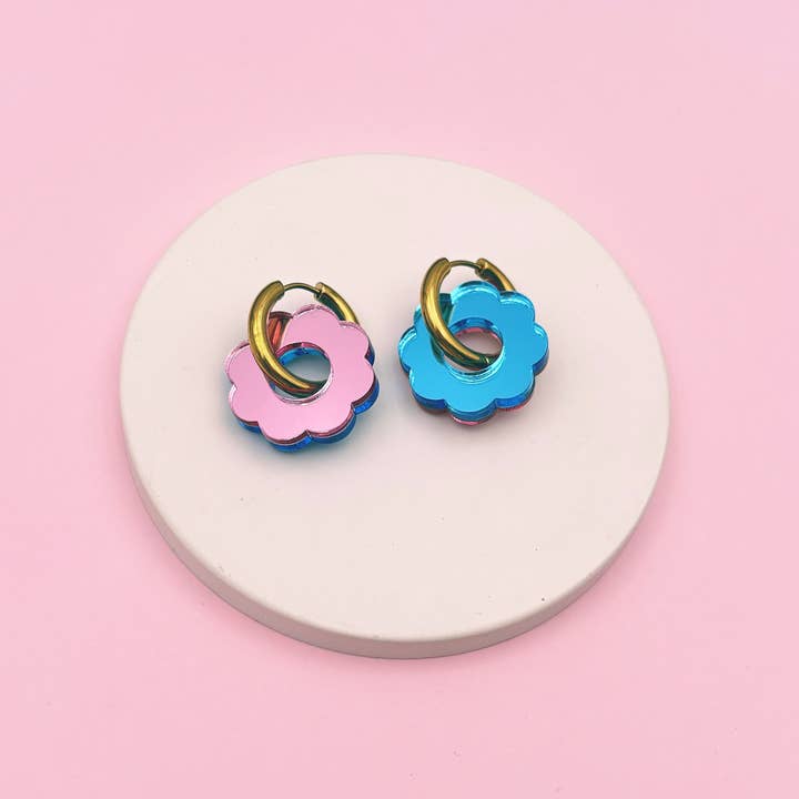 Studio Annette - Wholesale Hoop Earrings - Reversible Mirror Flower Hoop Earrings