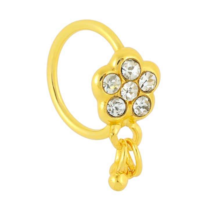 Anneau de nez en or avec boule fleur en pierre à 6 pendentifs pour nez percé pour la vente par Ava’s Accessory Box