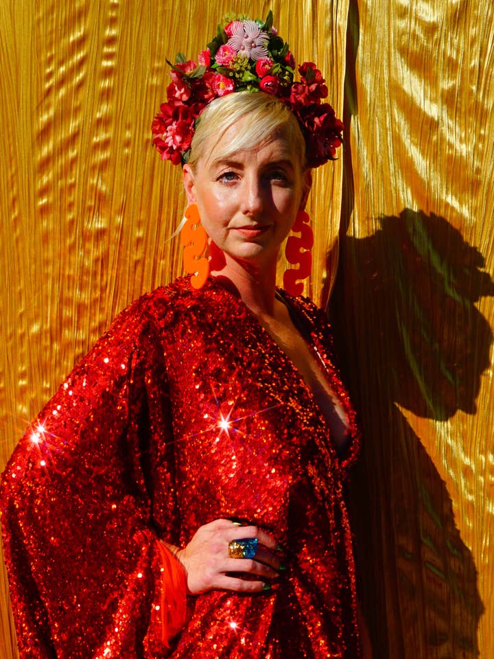 Fumbalinas – wholesale Kaftan – Women's – Red Holographic Sequin Maxi Kaftan Gown / Kimono Robe8