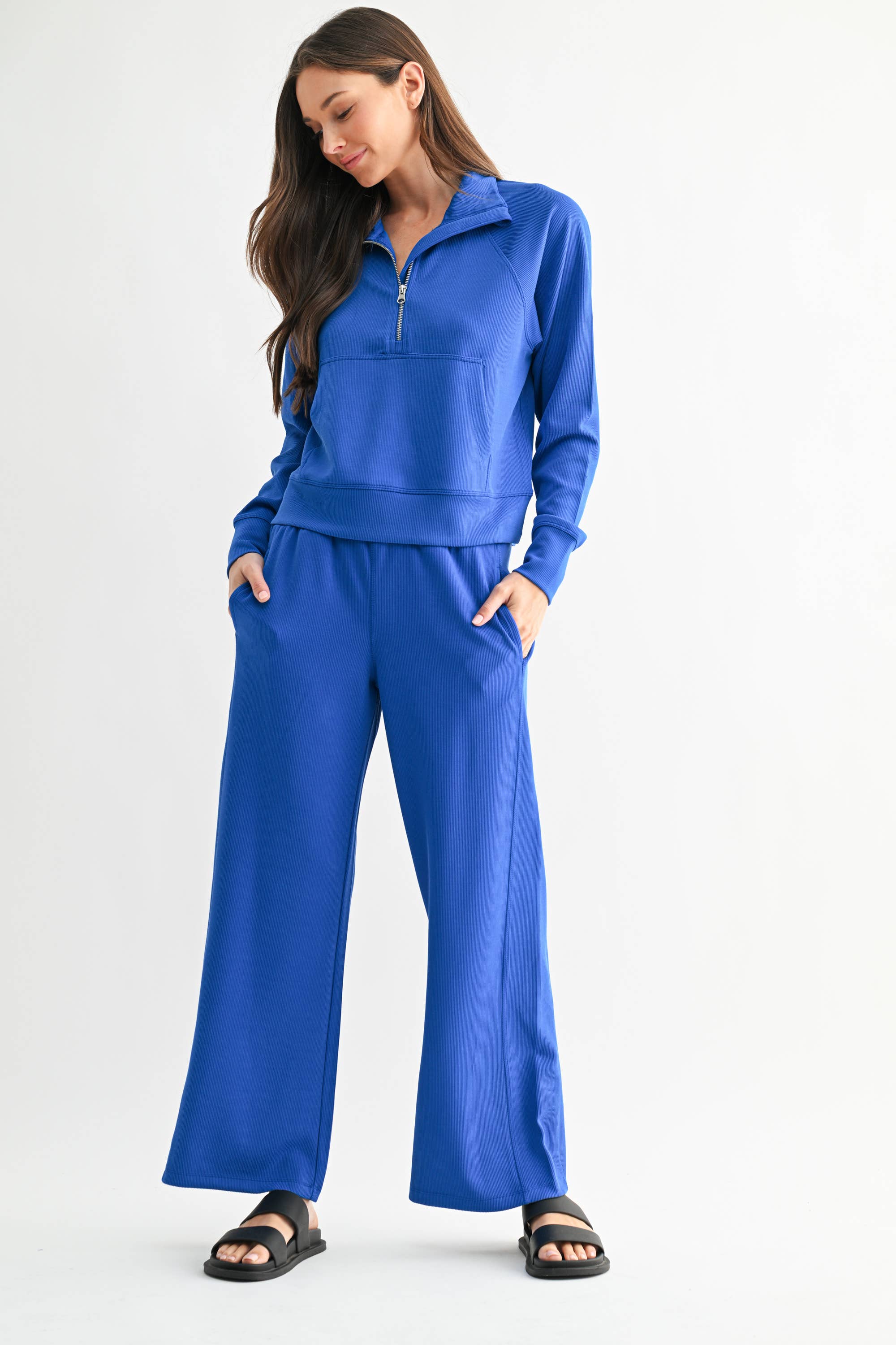 Mono B - Vente Sweat-shirt – femme - Pull à col zippé 1/4 en maille côtelée Luxe Sand Wash7