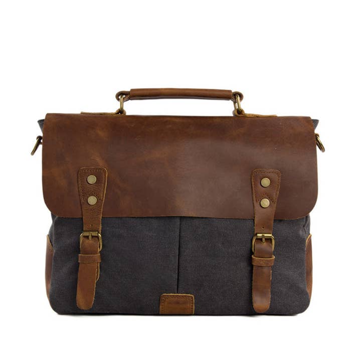 Vintage Canvas Leather Laptop Messenger Bag Crossbody Shoulder Bag Leather Briefcase Bag 1807 for wholesale by RockCow Leather Studio