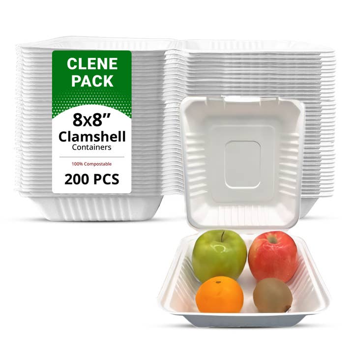 Clene Pack - Wholesale Food storage container - CLENE PACK Compostable Bagasse Clamshell Food Containers1