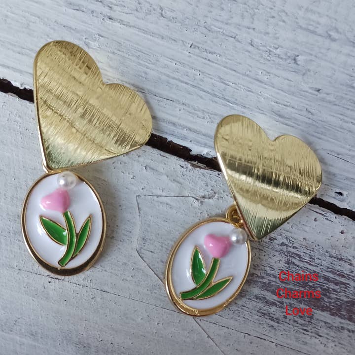 Pendientes de primavera, pendientes de verano, pendientes florales para venta al por mayor de Chains Charms Love