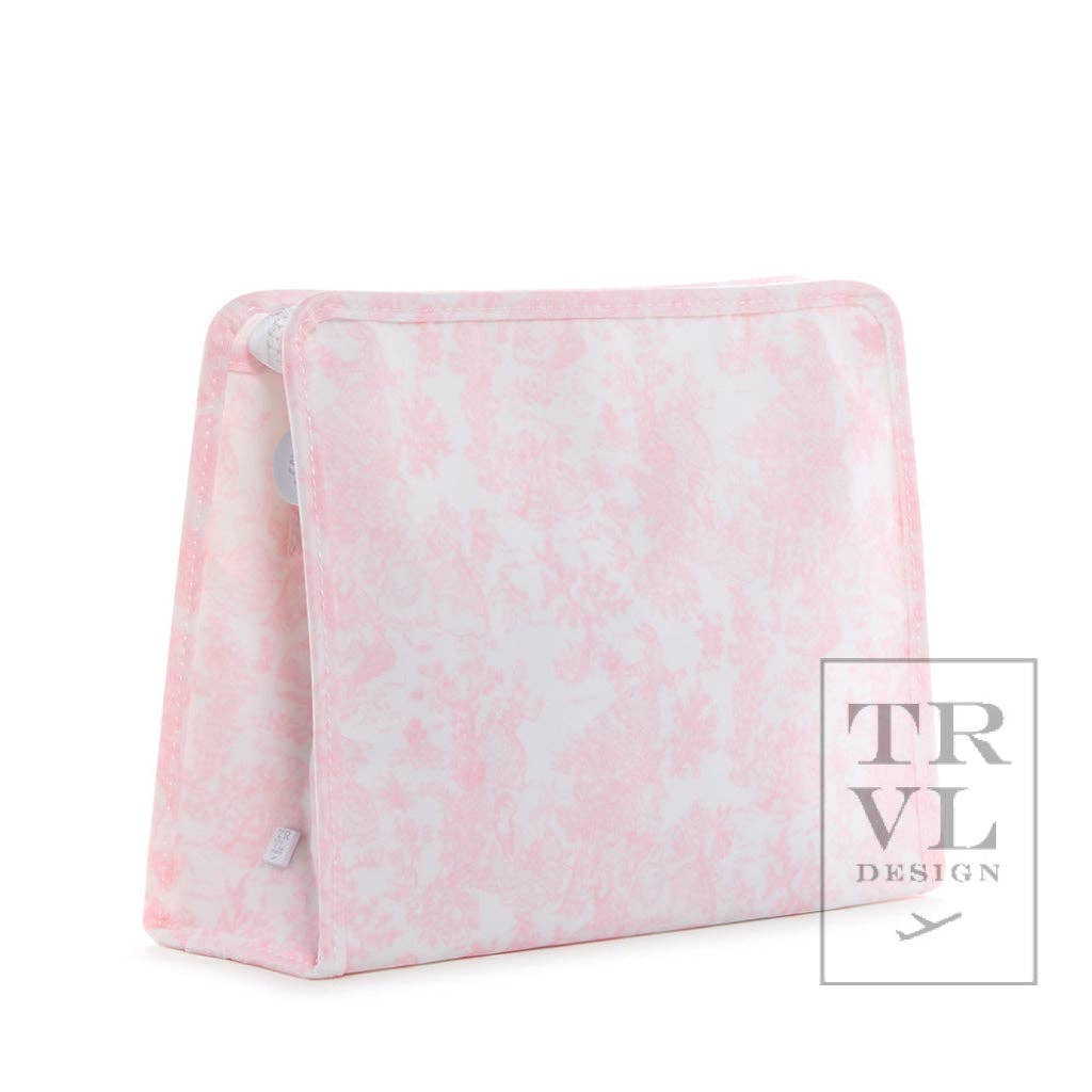 TRVL Design - Wholesale Pouch - Women's - Roadie Large - Bunny Toile Pink Zip Pouch1