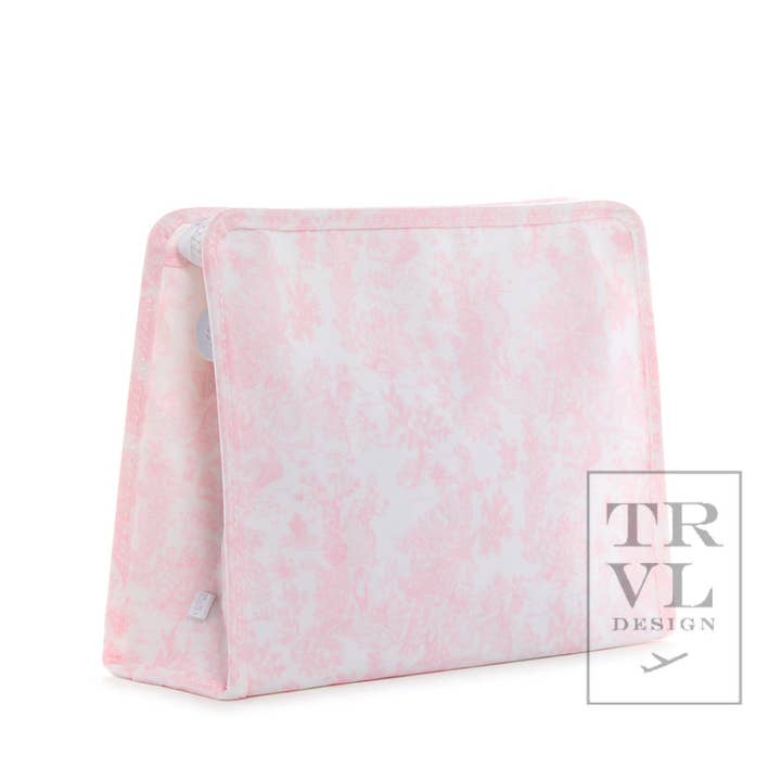 TRVL Design - Wholesale Pouch - Women's - Roadie Large - Bunny Toile Pink Zip Pouch1