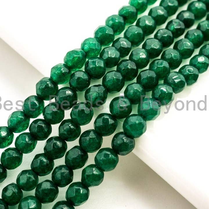 BestBeads&Beyond – wholesale Pärlor – Emerald Jade pärlor, 3mm/4mm Fasetterad runda gröna Jade pärlor, Grön Ädelsten pärlor, 15.5tums sträng, SKU #U128