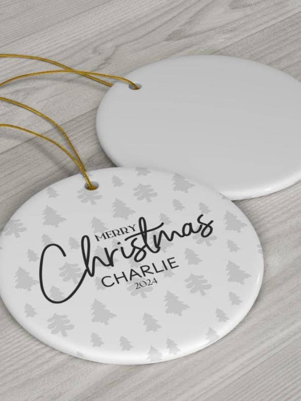 Custom Ceramic Christmas Ornament with Name Set for wholesale by 240 Spirit Press