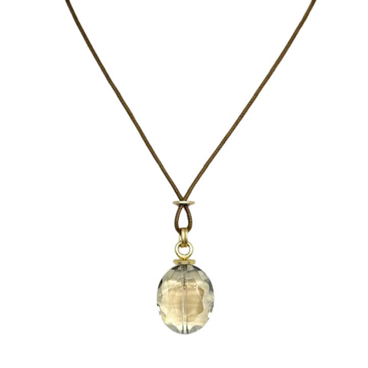 Grand cristal ovale champagne sur collier en lin bronze pour la vente par Deborah Grivas Designs
