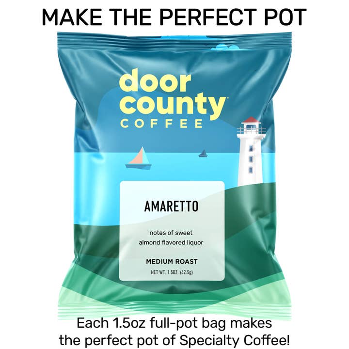 Door County Coffee - Wholesale Ground Coffee - Amaretto Flavored Coffee Medium Roast, 1.5oz, 6 pack1