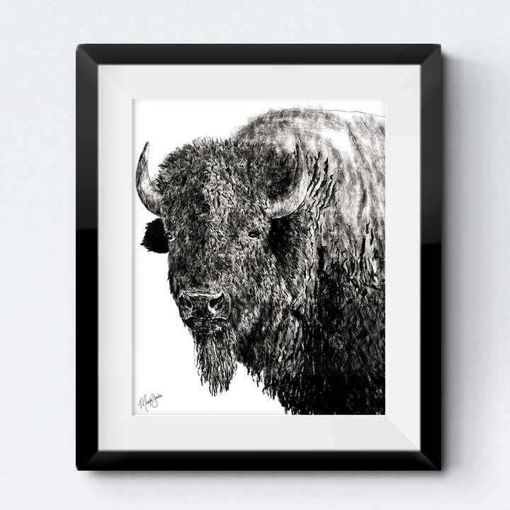 Tatanka | Cowboy Western Bison Buffalo noir et blanc pour la vente par Standish Design Studio