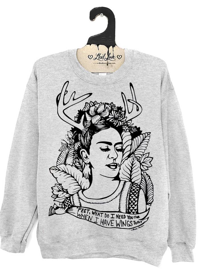 Mad Love Shop - Wholesale Graphic Sweatshirt - Women's - Unisex Heather Gray Lightweight or Fleece Sweatshirt w/Frida1