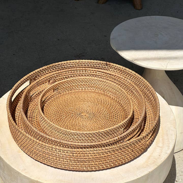 Office Objets - Wholesale Basket - Set of three handcrafted Indonesian wicker baskets in natural rattan (caramel)116