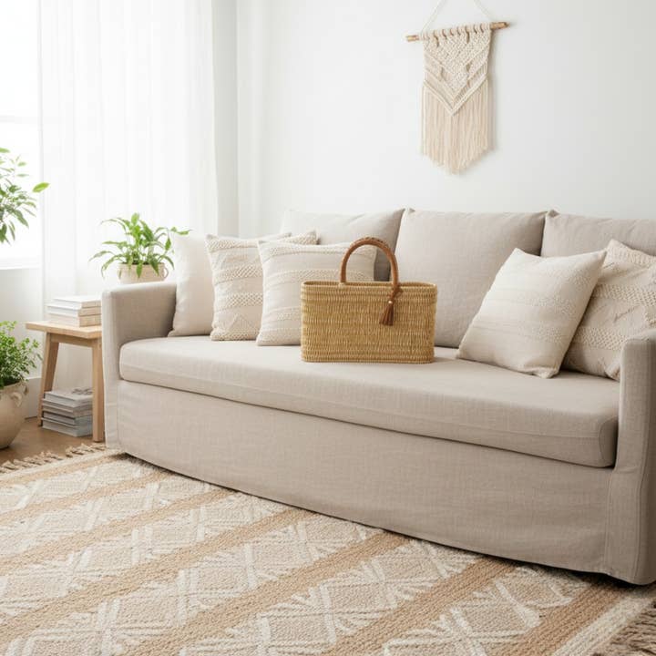 LeBazare - Wholesale Beach Bag - Panier de rangement en doum tissé à la main | Cabas de marché avec poignée en cuir4