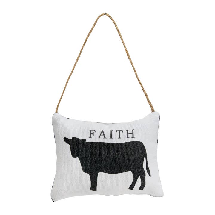 Faith Cow Pillow Ornament for wholesale by The Hearthside Collection