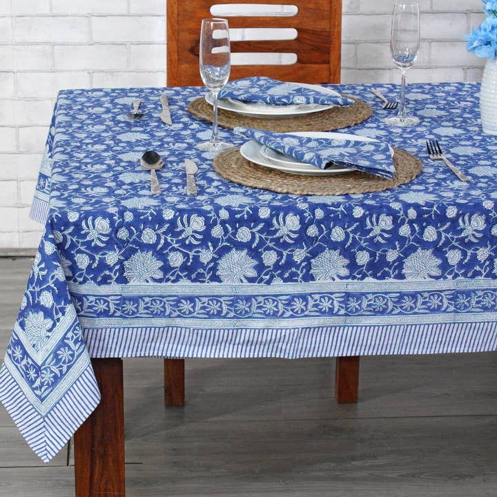 Fabricrush - Wholesale Tablecloth - Dark Blue Block Print Cotton Cloth Tablecloth
