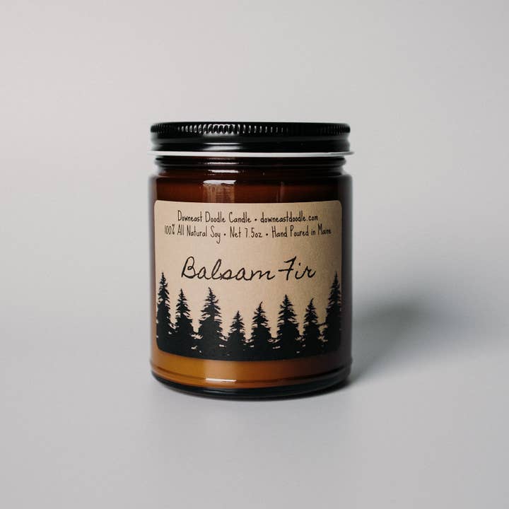 Woodsy Trees amber natural soy candle for wholesale by Downeast Doodle Candle Company, LLC