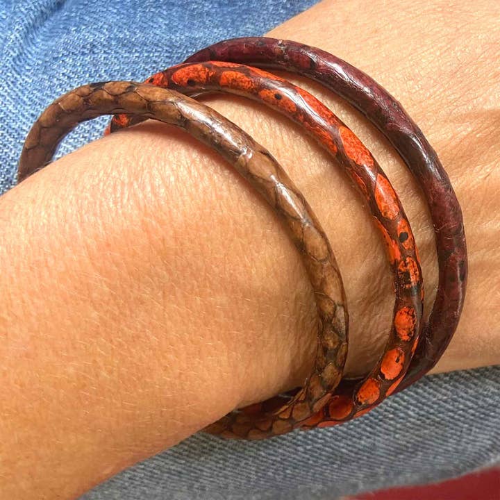 Melokane - Wholesale Bangle Bracelet - Handmade Python Leather Bracelets - Brown Color