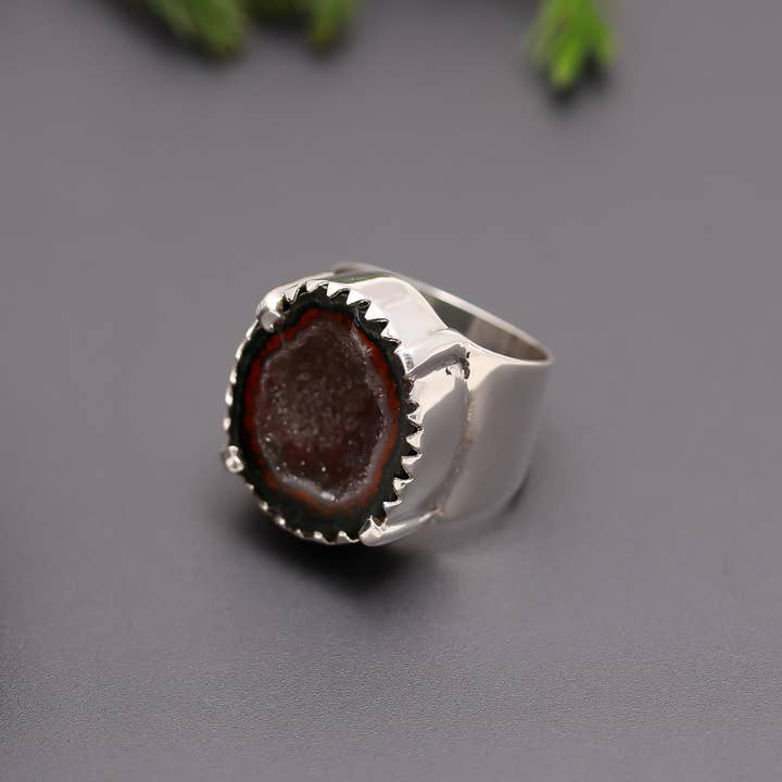 AG 925 JEWELLERY - Wholesale Cocktail/Statement Ring - 925 Silver Raw Geode Druzy Statement Ring1