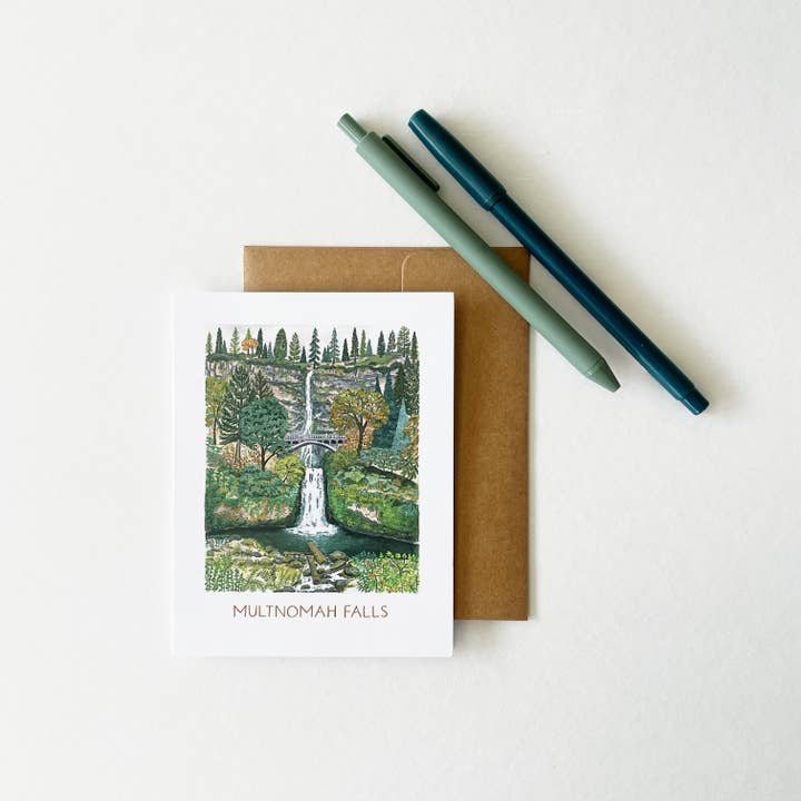 Multnomah Falls Grußkarte für den Großhandel von Erin Vaughan Illustration